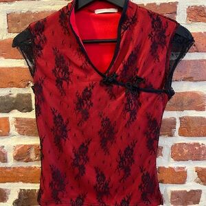 Forever 21 Red and Black Lace Blouse